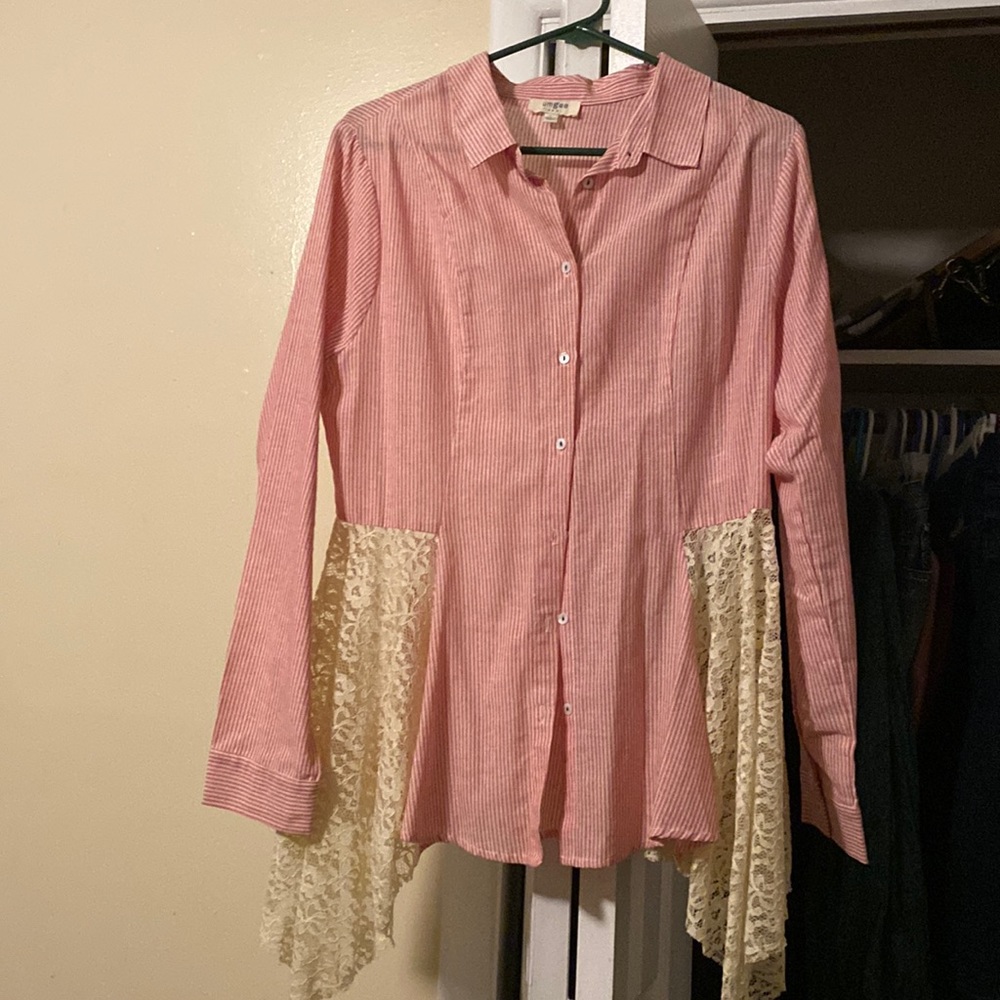 Umgee Peplum lace pink/ white striped